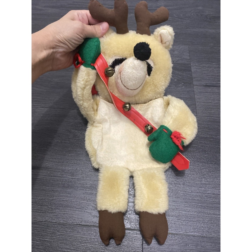 Vintage Hallmark Plush Reindeer Christmas Stocking 1981 Jingle Bells